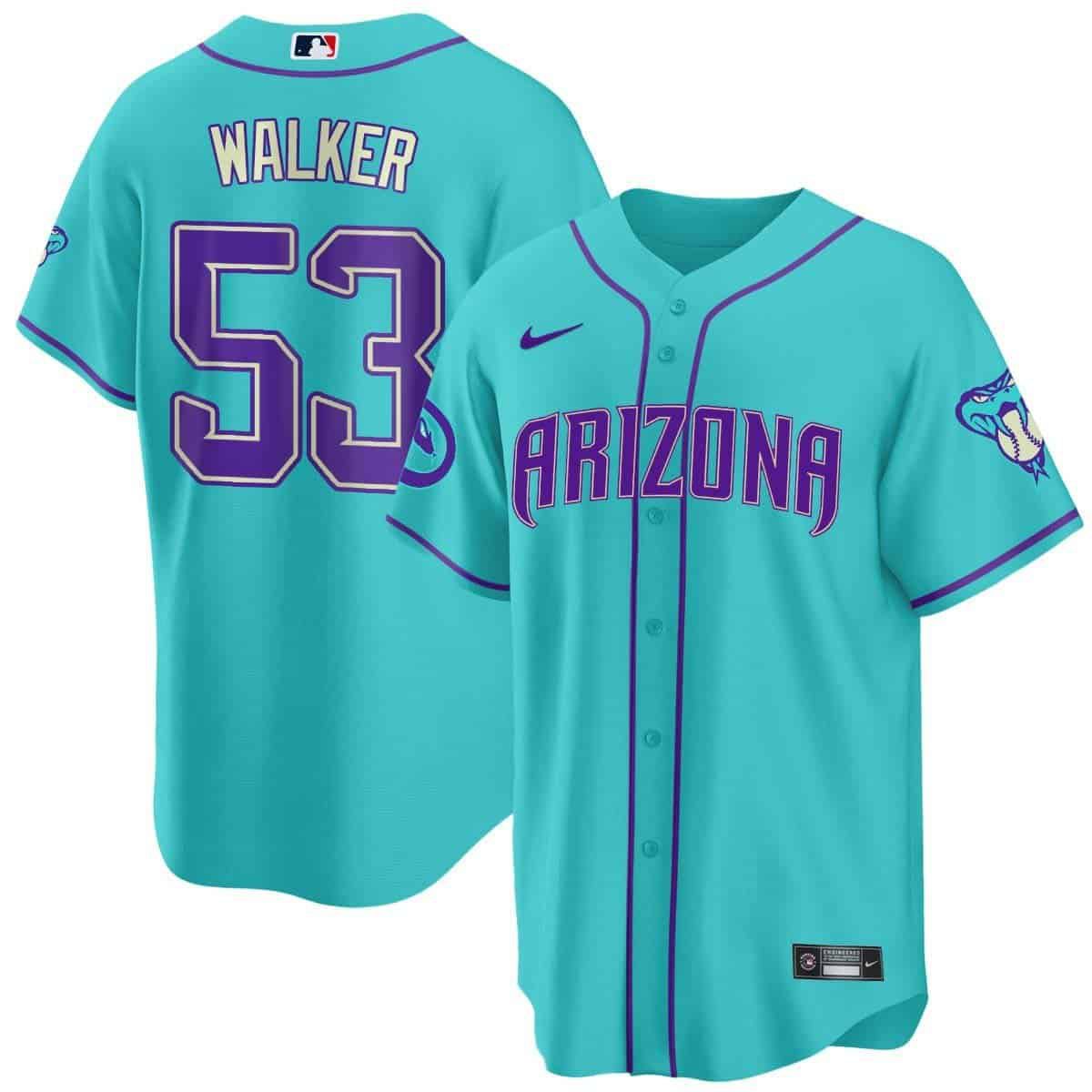 Men Arizona Diamondback 53 Walker Light Blue Nike 2024 Teal Purple MLB Jersey